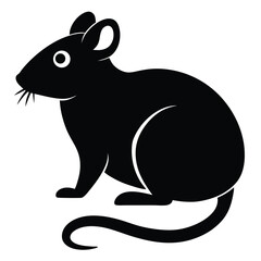 Black mouse or rat vector silhouette icon. Useful for pest control, wildlife, pet animal, rodent-themed projects, science education, Halloween or farm-related designs.