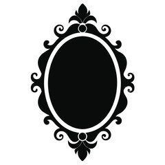 Black vintage decorative mirror frame vector illustration. Suitable for antique design, ornate decor, victorian themes, labels, borders, or classic invitation designs.