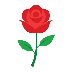 Vector red rose with green stem and leaf, symbolizing love, romance, Valentine&rsquo;s Day, floral decor, and garden-themed illustrations.
