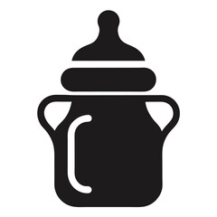 Baby bottle icon in silhouette, representing newborn care, parenting, baby feeding, childcare services, maternity products, and infant nutrition.