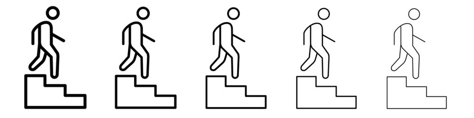 Downstairs icon thin flat outline style vector sign