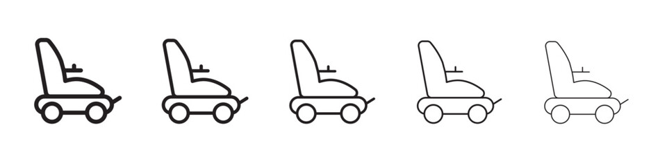 Electric wheelchair scooter icon thin flat outline style vector sign