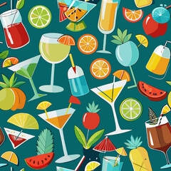 cocktails vibrant seamless pattern illustration