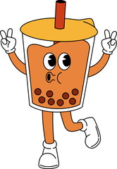 Groovy Retro Cartoon Bubble Tea Character

