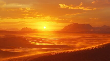Desert sunrise, fiery landscape