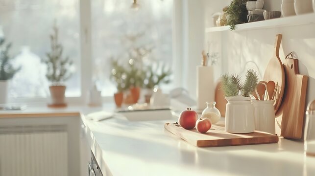 Sunny Kitchen with Winter Decor.