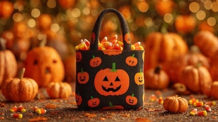 Halloween tote bag with Thai flag cobwebs, glow-in-the-dark print, candy corn confetti