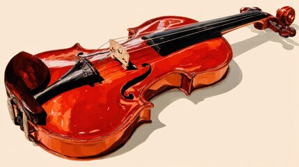 Obraz premium Violin Resting Elegantly on a Light Yellow Background with Glossy