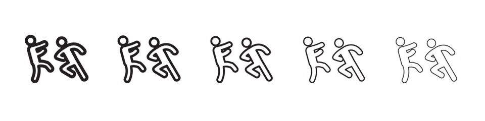 Man pushing another person thin flat outline style vector sign