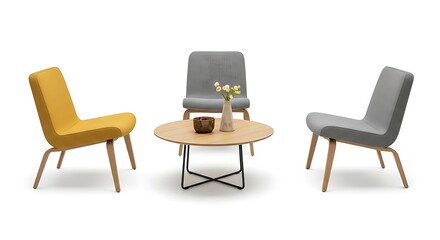Seating Area with Chairs and Round Table on White Background