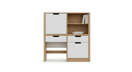Small Wooden Cabinet with Drawers and Book Shelves Isolated
