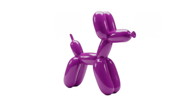 Purple Balloon Dog Sculpture – Fun Party Decoration and Creative Toy Isolated on White Background