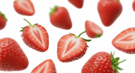 Fresh Strawberries – Whole and Halved Fruit Isolated on White Background