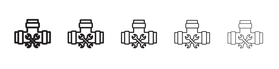 Plumber repairing pipe icon thin flat outline style vector sign