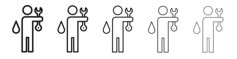 Plumber repairing pipe icon thin flat outline style vector sign