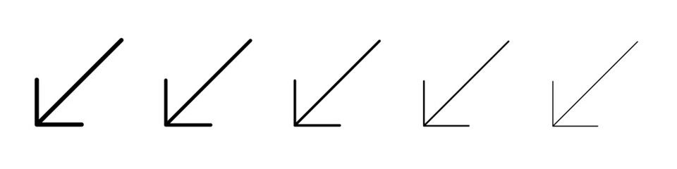 red Down arrow icon thin flat outline style vector sign