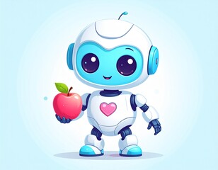 Fototapeta premium A cute futuristic robot friend holding an apple.