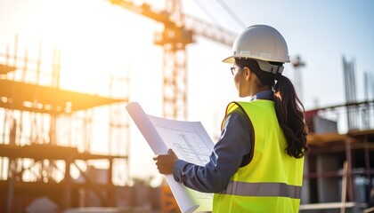 Female Engineer Reviewing Construction Site Plans  Building a Brighter Future
