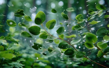 Lush green leaves in motion