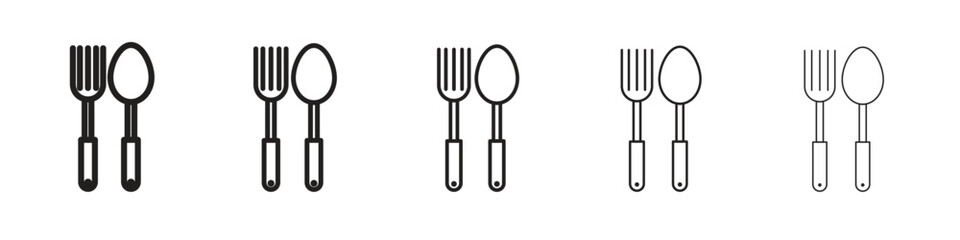 spoon and fork icon thin flat outline style vector sign
