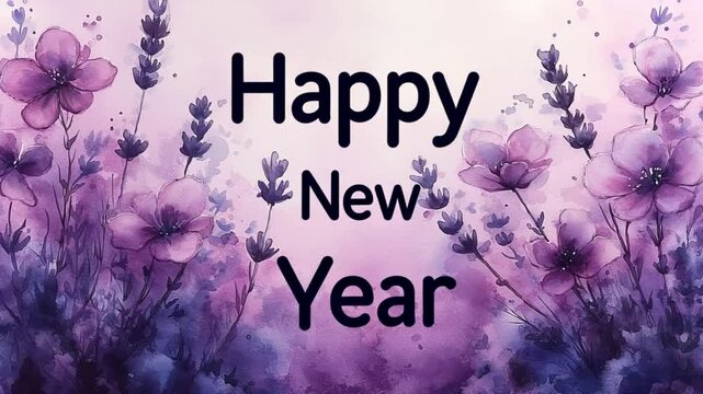 happy new year floral card, happy new year watercolor flowers, happy new year greeting pink purple, Watercolor New Year Card
Floral Holiday Greeting, Pink and Purple Festive Art