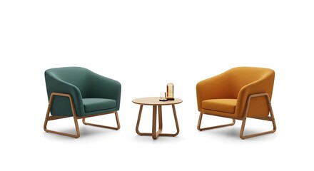 Obraz premium Stylish Armchairs and Round Table Arrangement in Studio