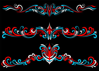 Floral art illustration. Vintage pinstripes art motorcycle and car. Retro and vintage ornaments. For vinyl sticker, painting template, tattoo, apparel, merchandise, border, frame. Vector Eps 10.