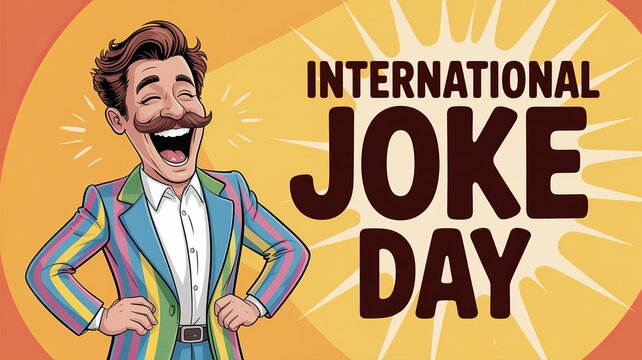 Colorful cartoon figure represents humor and fun on Joke Day.
