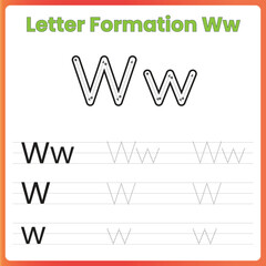 Letter Formation Worksheet for Kids - Uppercase and Lowercase W Practice Sheet	