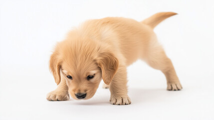 A charming puppy in a serene studio portrait, embodying innocence and pure joy