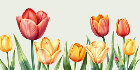 Obraz premium Hand-drawn vintage tulips, spring blooms, Easter florals Cottagecore aesthetic, botanical illustration set, illustration, cottage garden