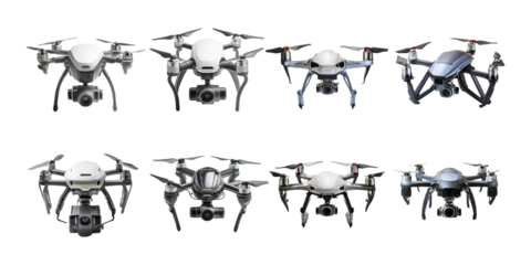 Collection of Various Drone Models for Aerial Photography, PNG collection, set bundle, isolate on transparent or white background