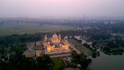 Aerial view of Victoria Memorial, This is a large marble monument in the Maidan in Central Kolkata,