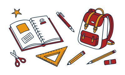 School objects,office supplies and accessories isolated set.
