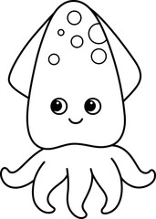 Squid Outline Coloring Page for Kids

