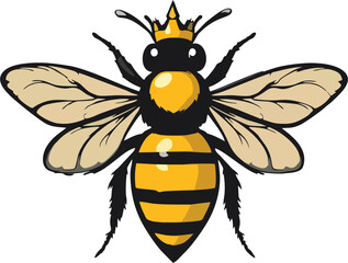 Majestic Queen Bee Vector Illustration – Royal Crowned Bee with Detailed Wings
