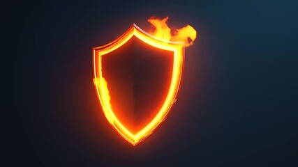 Glowing shield emblem with flames against a dark background, symbolizing protection and strength