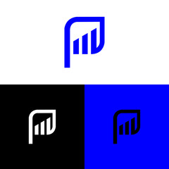 P Letter Logo and graphic. with blue, white and black color. white, black and blue background. Use for Business and Branding Logo. Vector Logo Design Template Elements
