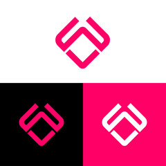 W and V Letter Logo. with pink, white and black color. white, black and pink background. Use for Business and Branding Logo. Vector Logo Design Template Elements