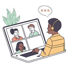 Virtual meeting on a laptop screen vector