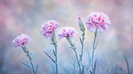 Obraz premium Soft Pink Carnations Blooming Pastel Floral Background