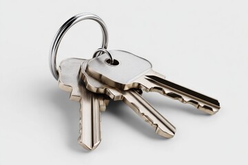 Set of Three Silver Metal Keys with Different Teeth Patterns and Key s on White Background for Security and Locking Concepts