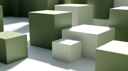 Obraz premium Abstract Green and White Cubes 3D Render Minimalist Product Display Background