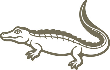 Crocodile Silhouette Line Art Vector Illustration On White Background