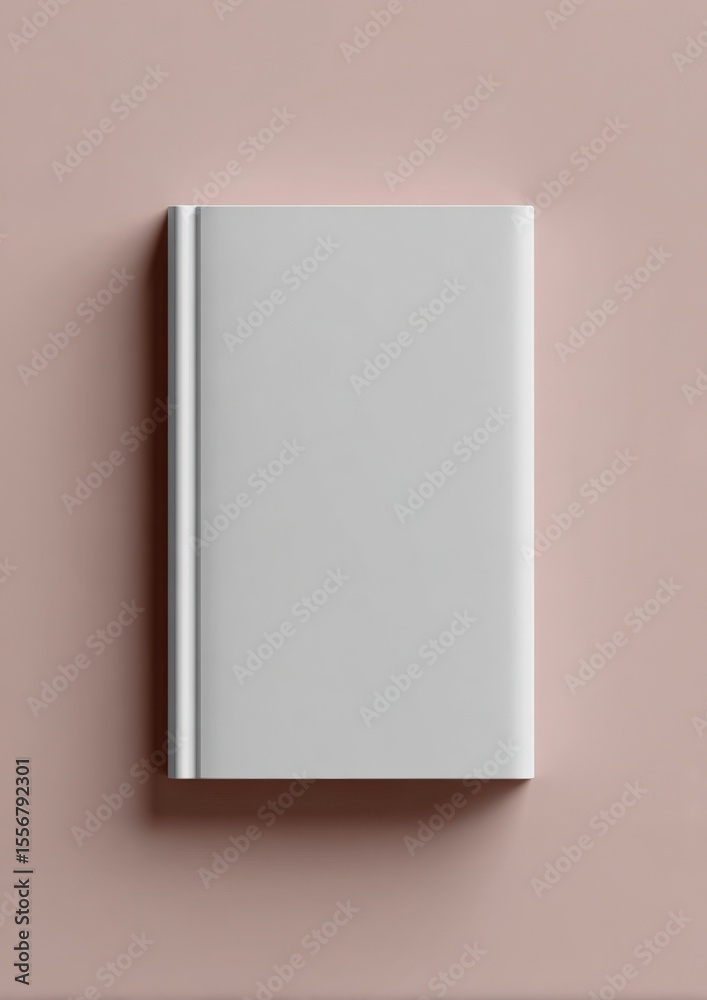 Poster Elegant blank hardcover notebook with elastic band lying on soft pink background ideal for writing journaling and note taking