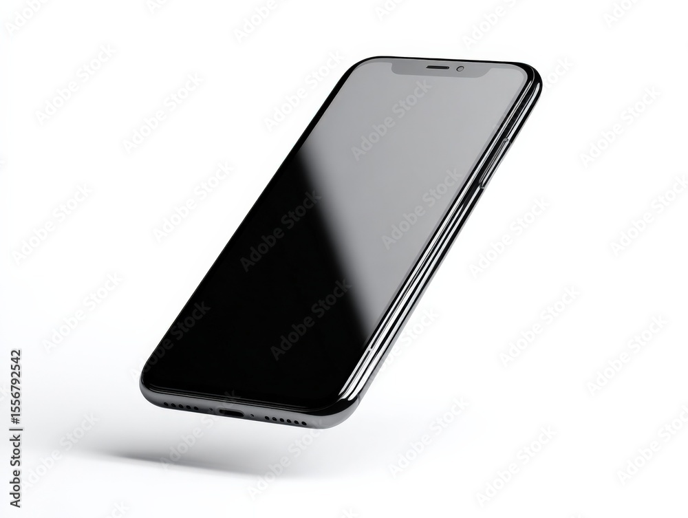 Poster Modern slim smart smartphone with large display and sleek black design isolated on white background