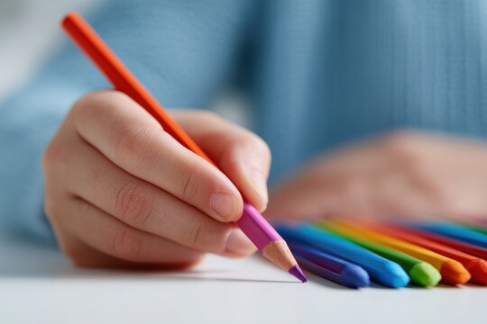 Young girl drawing colorful pictures with crayons - Powered by Adobe