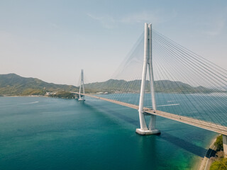 aerial view Shimanami Kaido - Tatara Bridge , Onomichi City, Hiroshima Prefecture