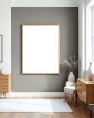 Modern living room mockup with blank frame