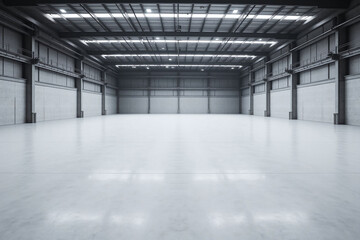 large empty warehouse with concrete walls and floor 1